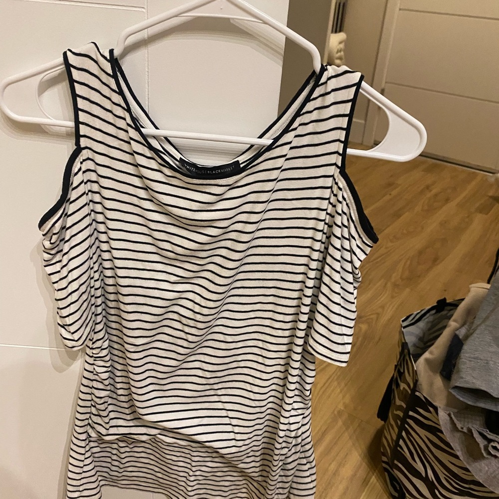 White House Black Market cold shoulder striped tee